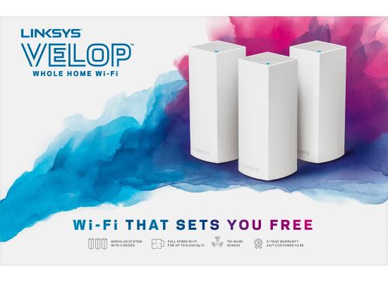 Linksys Velop Intelligent Mesh WiFi System, Tri-Band, 3-Pack White (AC3900)