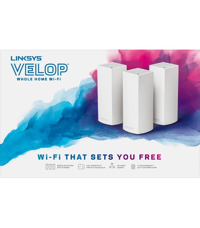 Linksys Velop Intelligent Mesh WiFi System, Tri-Band, 3-Pack White (AC3900)