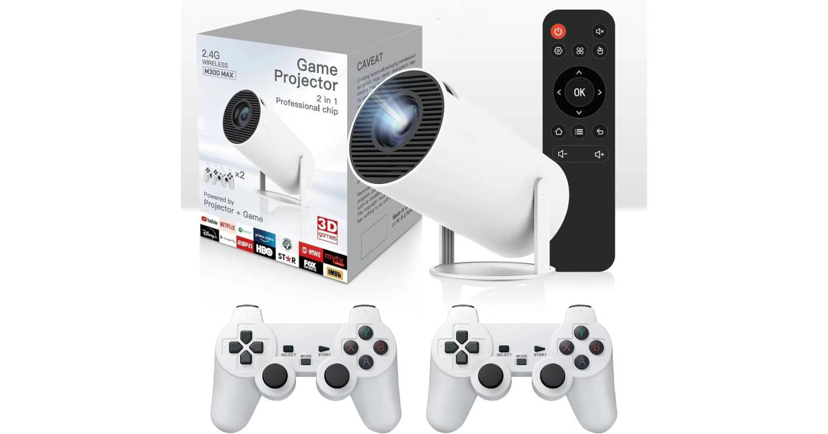 M300 Max Game Projector with 2 Wireless Controllers – Android Smart ...