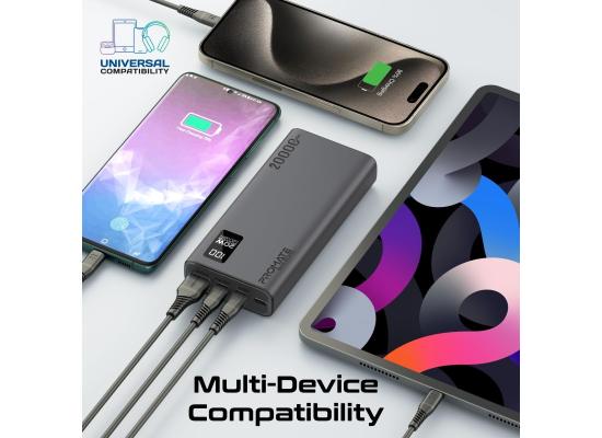 Promate Bolt-20PD 20000mAh Power Bank 20W USB-C PD QC 3.0 LCD Display Black
