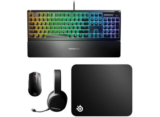SteelSeries Ultimate Gaming Bundle - 4 piece set (Headset Arctis 1 Wireless + Keyboard APEX 3 + Mouse RIVAL 3 Wireless + Mouse pad QcK MEDIUM)