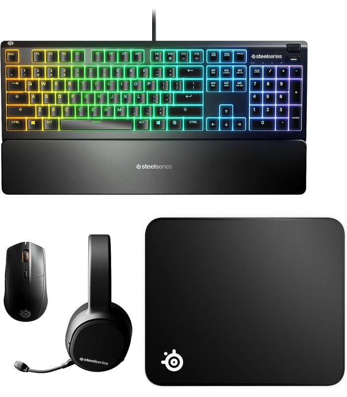 SteelSeries Ultimate Gaming Bundle - 4 piece set (Headset Arctis 1 Wireless + Keyboard APEX 3 + Mouse RIVAL 3 Wireless + Mouse pad QcK MEDIUM)