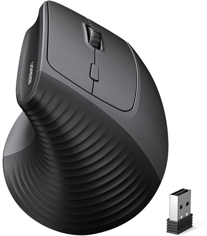 UGREEN Wireless Ergonomic Vertical Mouse, Bluetooth & 2.4G, 4000DPI Optical Tracking, 57° Ergonomic Angle, 6 Buttons, 4 Adjustable DPI Levels Silent - M571P 65042