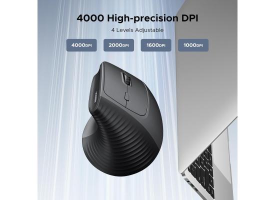 UGREEN Wireless Ergonomic Vertical Mouse, Bluetooth & 2.4G, 4000DPI Optical Tracking, 57° Ergonomic Angle, 6 Buttons, 4 Adjustable DPI Levels Silent - M571P 65042