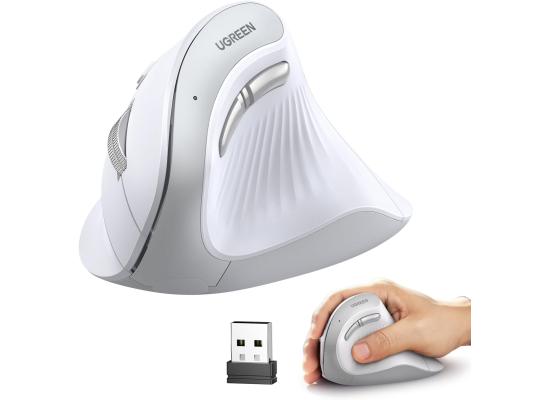 UGREEN Vertical Mouse (Multi-Mode Bluetooth + Wireless ) | Ergonomic Design – MU008 - White