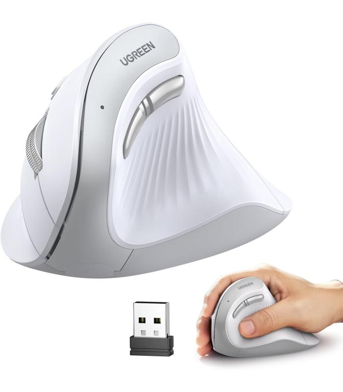 UGREEN Vertical Mouse (Multi-Mode Bluetooth + Wireless ) | Ergonomic Design – MU008 - White