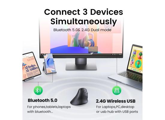 UGREEN Vertical Mouse (Multi-Mode Bluetooth + Wireless ) | Ergonomic Design – MU008