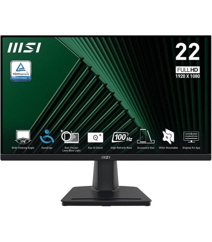 MSI PRO MP225V,22-inch VA 1920 x 1080 (FHD) Computer Monitor, 100Hz, Adaptive-Synch, HDMI, Video Port, VESA Mountable, Tilt, 1ms, Black /2 Years Warranty